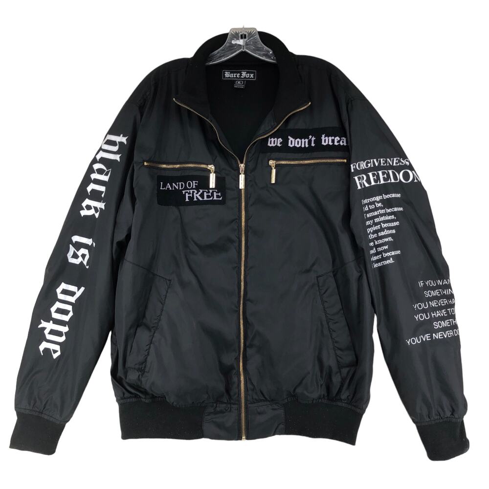 Bare Fox Mens Size XL Jacket State Of The Union Flight Patchwork Black Full Zip